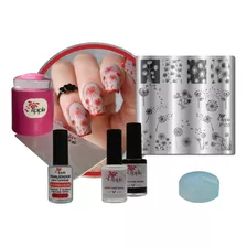 Kit Placas E Carimbo De Unhas P100 Flores