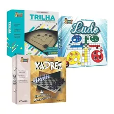 Kit Jogo Tabuleiro Pedagógico Família Ludo Trilha Xadrez 