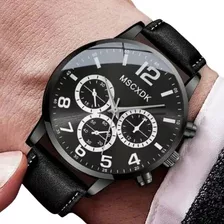 Reloj De Pulsera Cuarzo Cuero Negro 5 Piezas Hombre Hebilla