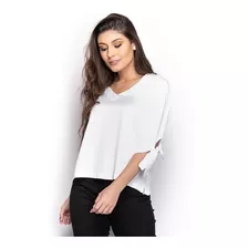 Blusa Feminina Ampla Romântica Lisa Com Laço Branca