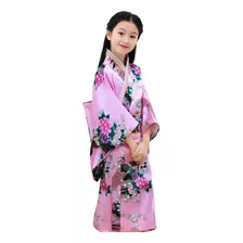 Yukata Infantil Em Seda Estampa Pavão Rosa