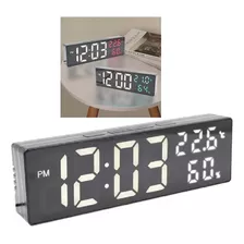 Relógio Led Digital De Mesa Calendário Temperatura Espelhado Cor Branco