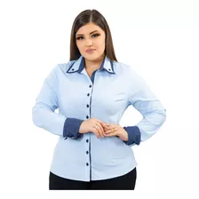 Camisa Manga Longa Detalhe Na Gola Plus Size 