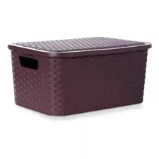 Canasto Caja Organizadora Simil Rattan Mediano Color Marrón