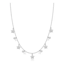 Gargantilha Estrelas Em Prata 925 Com Ródio E Zircônia Prate Cor Prateado