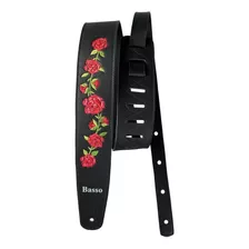 Correia Guitarra Violão Baixo Basso Alça Vt Fl Floral Preto