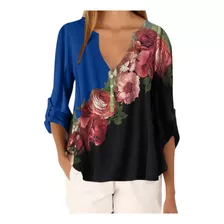 Y Mulheres Tops Camisa Casual Feminina Decote Em V Estampa F