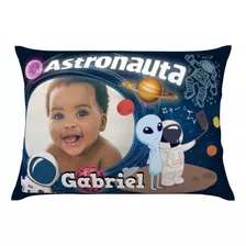 Almofada 20x30 Cm Astronauta Menino Com Nome E Foto Do Bebê