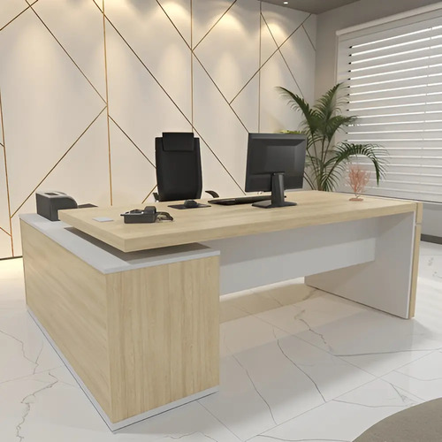 Mesa Para Escritório Em L Com Caixa De Tomada Tamburato Wt Carvalho/branco
