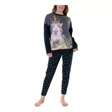 Pijama Algodón Negro Cat Mujer