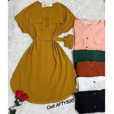 Vestido Chemise Com Detalhe De Amarrar (afty500)