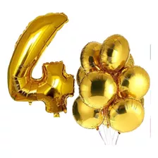 Kit 6 Balão Metalizado Dourado 1 Número E 5 Balões Redondo