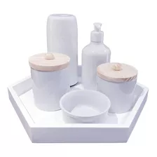 Kit Higiene Bebê Porcelana Branca 6 Peças Potes Maternidade
