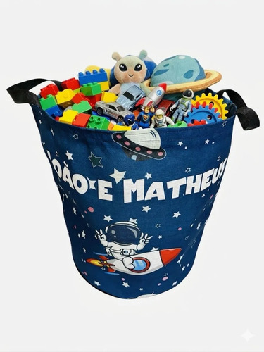 Cesto De Brinquedos Personalizado Com Nome Infantil Azul