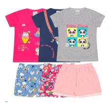 Kit 6 Peças Roupa Infantil Menina Estampas Lindas Dia A Dia 