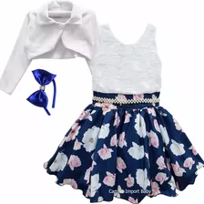 Vestido Festa Infantil Floral Princesa Luxo E Tiara E Bolero