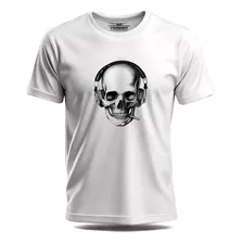 Camiseta Camisa Caveira Skull Fone De Ouvido Headphone Swag