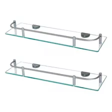 Kit X2 Estantes Baño Repisa Vidrio Con Baranda Rectangular