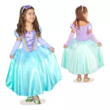 Vestido Fantasia Infantil Sereia Princesa Ariel Com Tiara