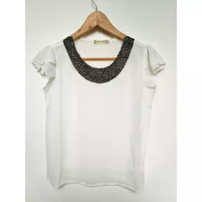 Blusa Elegante Blanca Con Pedreria Tallas S Y M Nuevo Stock