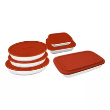 Conjunto Com 6 Assadeiras Com Tampa Marinex Cor Vermelho