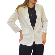 Blazer Feminino Alfaiataria Linho Ombreira Manga Longa Luxo