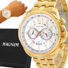 Relógio Magnum Masculino Dourado Original 2 Anos Garantia