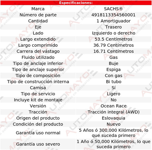 1 - Amortiguador Gas Tras Izq/der Sachs Xc60 L5 2.5l 16 Foto 2