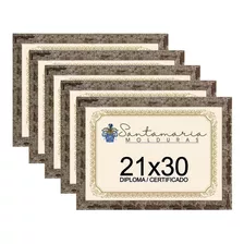 Kit 5 Molduras Porta Diploma Certificado 21x30 Marrom Pátina Liso