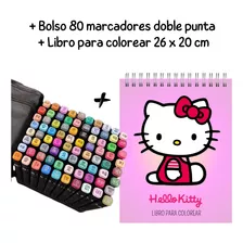 Pack 80 Marcadores 2puntas + Libro Para Colorear Hello Kitty