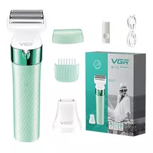 Afeitadora Electrica + Trimmer Mujer Inalambrica Vgr V-729 Color Verde