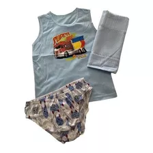 Kit Infantil Com 3 Peças Cueca, Camiseta E Toalhinha