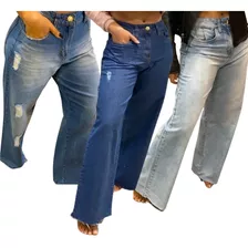 Kit3 Calça Wide Leg Feminina Jeans Linha Premium Coleção Nov