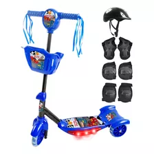 Patinete Infantil 3 Rodas Com Luz E Som Cesta E Kit Proteção