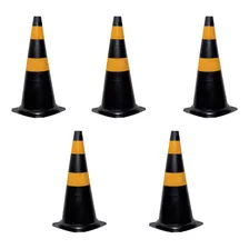 Kit 5 Cone Flexivel Emborrachado 75cm Refletivo Trânsito Via