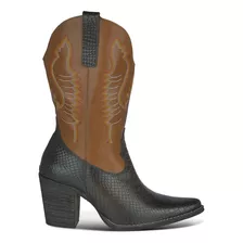 Bota Feminina Texana Salto Alto Country Couro Legitimo 