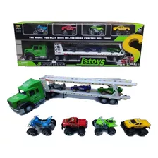 Camión Transportador Con Vehículos Variados Supertruck Color Verde