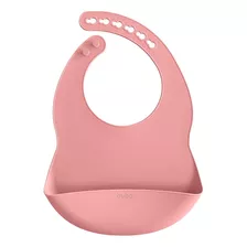 Babador Bebê Silicone Com Bolso Cata Migalhas Rosa Buba