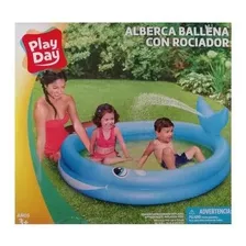 Alberca Play Day Chapoteadero Con Roseador De Ballena Color Azul