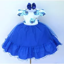  Vestido Infantil Floral Jardim Encantado Azul Royal Oferta