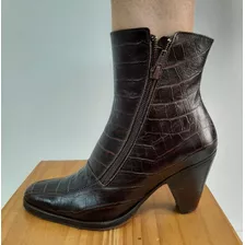 Botas Botinetas 100% Cuero Febo Marrón Croco T 35