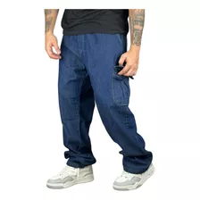 Calça Cargo Jeans Premium Balão Larga Streetwear Masculina