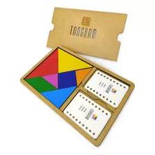 Tangram Colorido Brinquedo Educativo Em Madeira E 18 Cartas