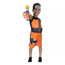 Roupa Infantil Curto Fantasia Do Naruto Uzumaki C/ Boneco 