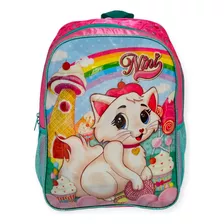 Mochila Infantil Gatinha Nini Meninas Escolar Rosa Costas