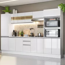 Armário De Cozinha 100% Mdf Madesa Smart 300 Cm Armário, Balcão E Tampo Cor Branco Grsm300001c9