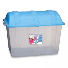 Caixa Organizadora Plastica Transparente 43 L Tampa Azul