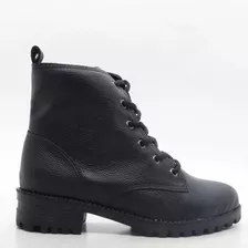 Bota Coturno Amy Flex Cano Baixo Couro Legítimo Preto