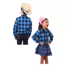 Camisa Cowboy Azul Preta Xadrez Infantil - Feminina