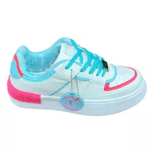 Tênis Feminino Sal E Pimenta Branco/rosa/azul 0028